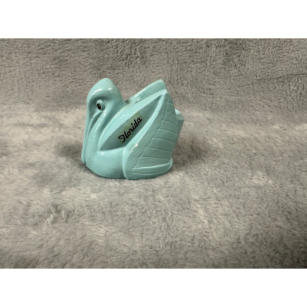 Vintage Florida Swan Chalkware Candle Holder Turquoise MCM Souvenir 3 Inch